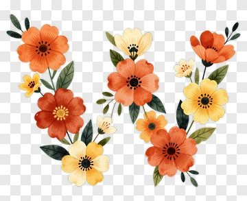 Floral Letter W Design PNG