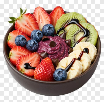 Fruit Bowl With Acai And Chocolate Drizzle PNG