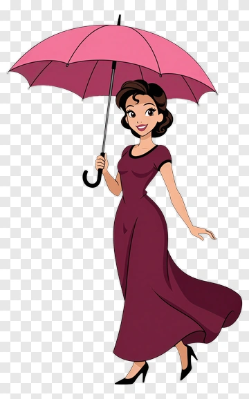 Cartoon Woman Holding A Pink Umbrella PNG