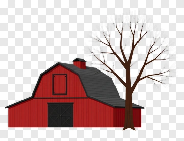 Red Barn And Leafless Tree PNG