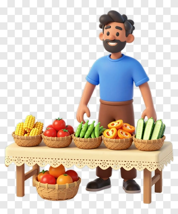 3D Farmer At A Vegetable Stand PNG