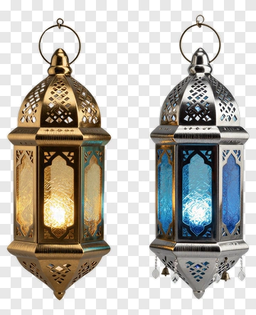 Decorative Lanterns With Colorful Glass Panels PNG