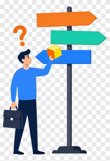 Man Considering Directions At A Signpost PNG