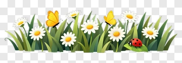 Colorful Flowers With Butterflies And A Ladybug PNG