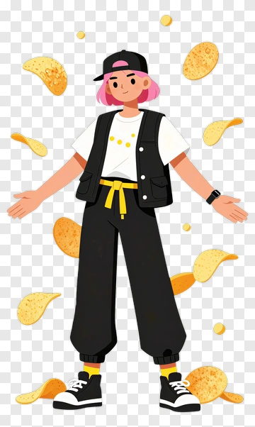 Person Surrounded By Potato Chips PNG