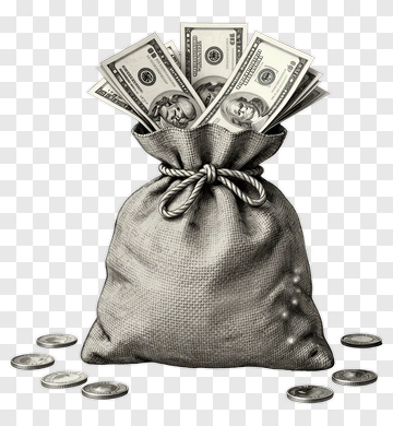 Money Bag Filled With Dollar Bills And Coins PNG