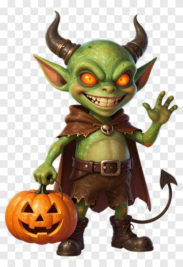 Cartoon Goblin Holding A Halloween Pumpkin PNG