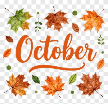 October Leaves And Text Design PNG