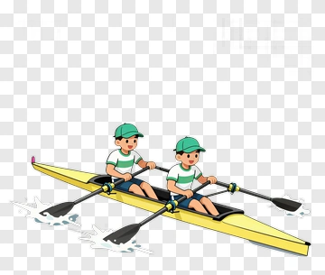 Cartoon Rowing Team In Yellow Kayak PNG