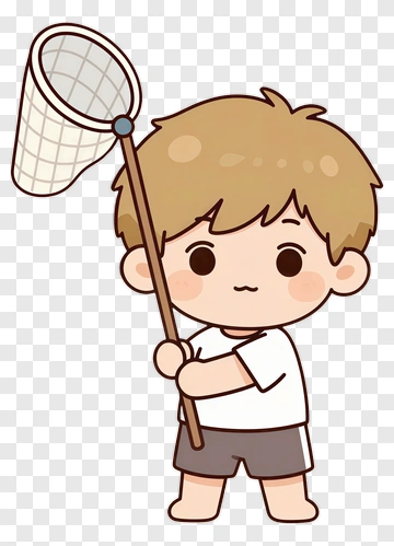 Cartoon Boy Holding A Net PNG