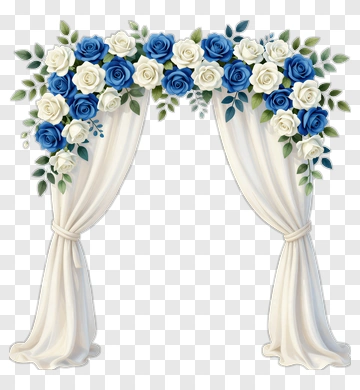Floral Wedding Arch With Blue And White Roses PNG