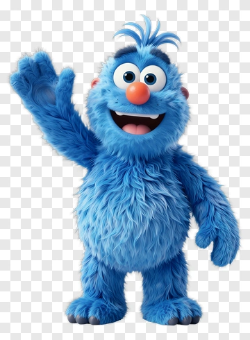Cartoon Blue Monster Waving PNG