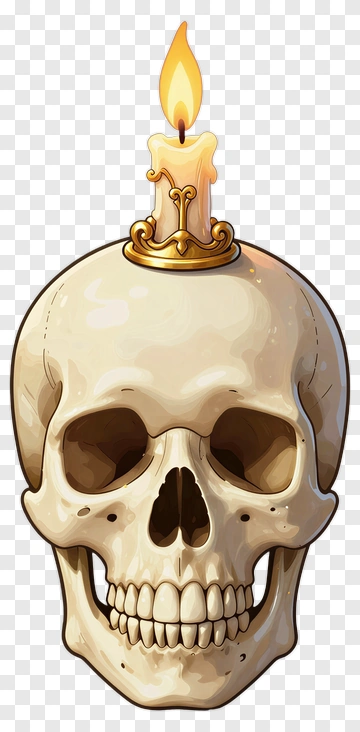 Cartoon Skull With Candle PNG