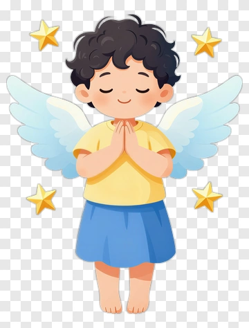 Cartoon Angel Child With Stars PNG