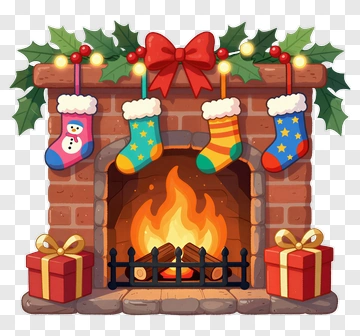 Christmas Fireplace With Stockings And Presents PNG