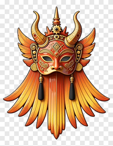 Colorful Tribal Mask With Horns And Feathers PNG