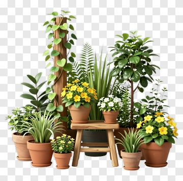 Potted Plants With Yellow Flowers PNG
