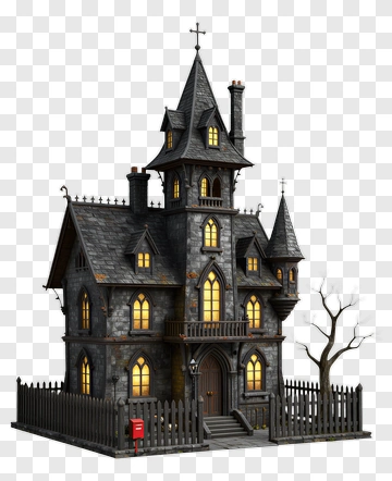 Haunted House With Spooky Tree PNG