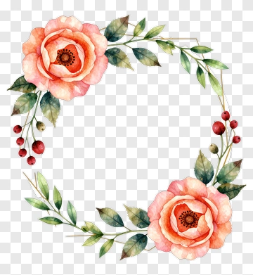 Watercolor Floral Wreath With Pink Roses PNG