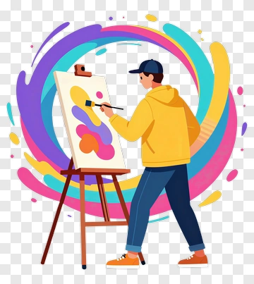 Artist Painting On Canvas PNG