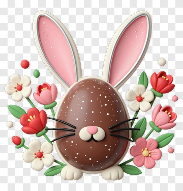 Easter Bunny With Flowers PNG