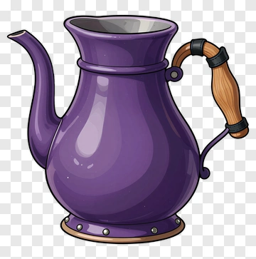 Purple Teapot With Wooden Handle PNG