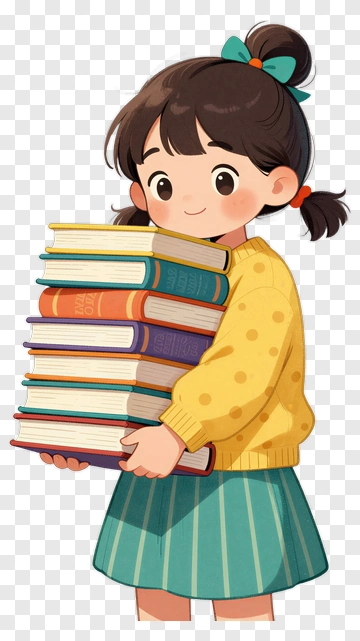 Cartoon Girl Holding A Stack Of Books PNG