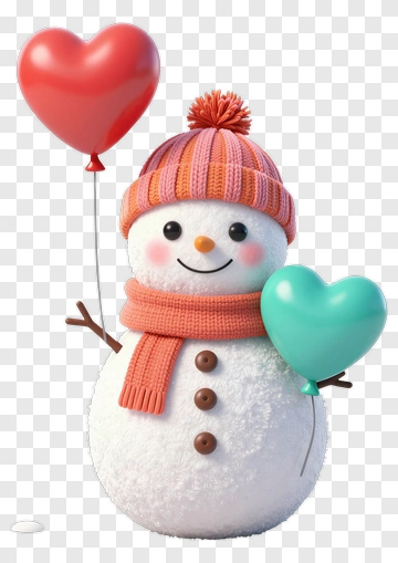 Snowman Holding Heart Balloons PNG