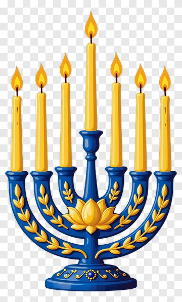 Blue Menorah With Lit Candles PNG