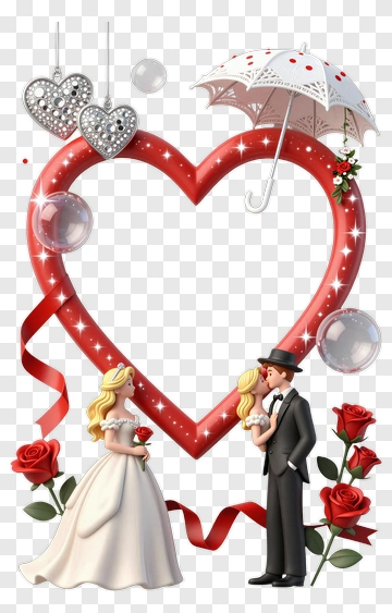 Wedding Couple Inside A Heart Frame PNG