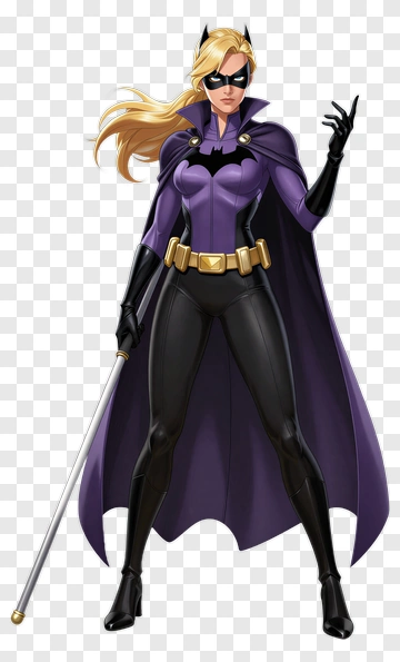 Superhero Woman In Purple Costume With A Cane PNG
