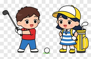 Cartoon Children Playing Golf PNG
