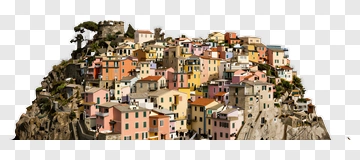 Colorful Coastal Village On A Rocky Hill PNG