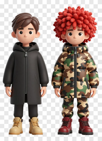 3D Cartoon Children In Winter Clothing PNG