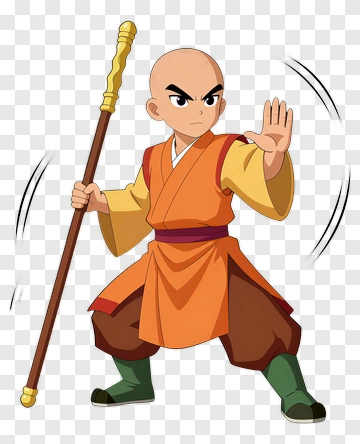 Cartoon Character With A Staff In Action PNG