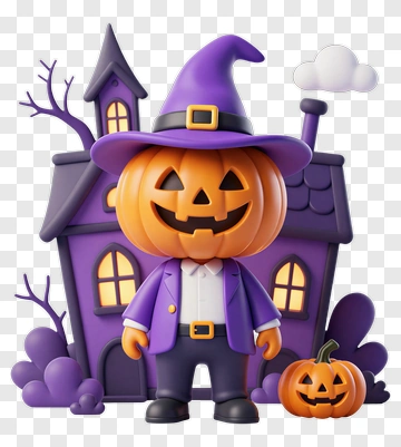 Cartoon Pumpkin Character In A Halloween Setting PNG
