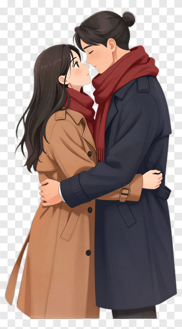 Cartoon Couple Embracing And Looking At Each Other PNG