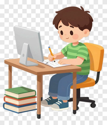 Cartoon Boy Writing At A Desk PNG