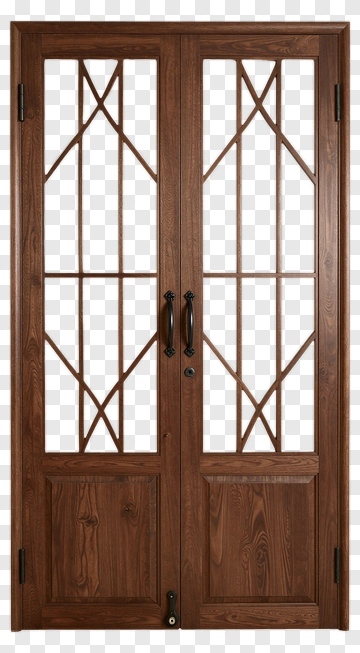 Double Wooden Door With Glass Panels PNG