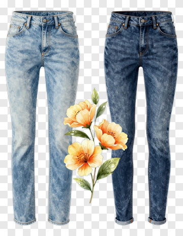 Denim Jeans With Floral Design PNG