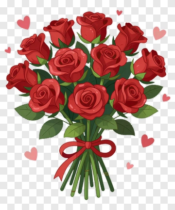 Cartoon Bouquet Of Red Roses PNG
