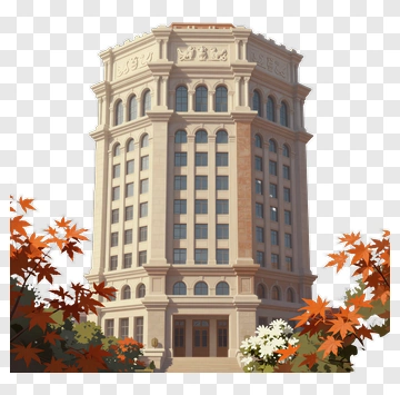 Modern Office Building Surrounded By Autumn Foliage PNG