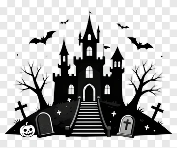 Haunted Castle With Halloween Elements PNG