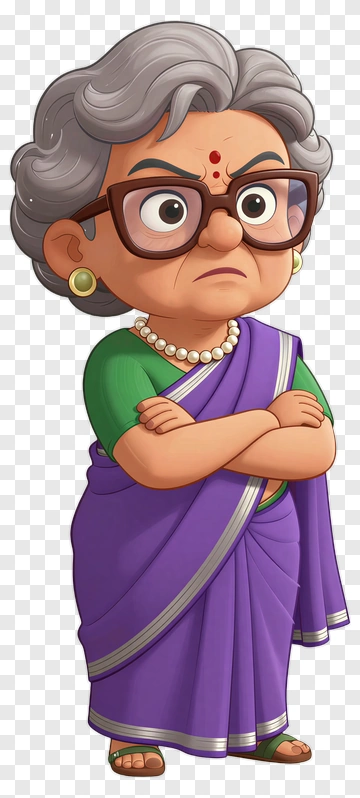Cartoon Woman In A Purple Saree With Glasses PNG