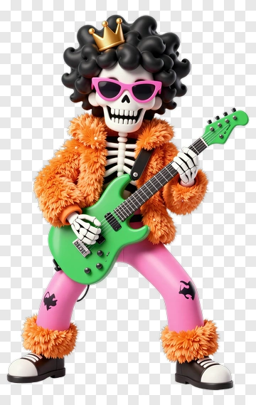 Cartoon Skeleton Playing A Green Guitar PNG