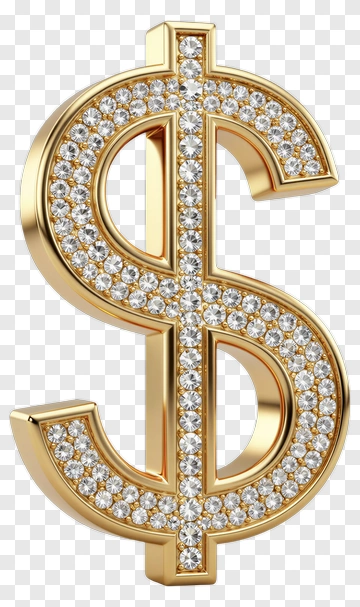 Gold Dollar Sign With Diamonds PNG