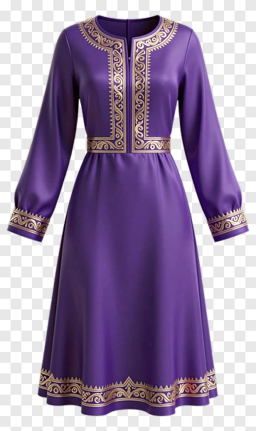 Purple Dress With Gold Embroidery PNG