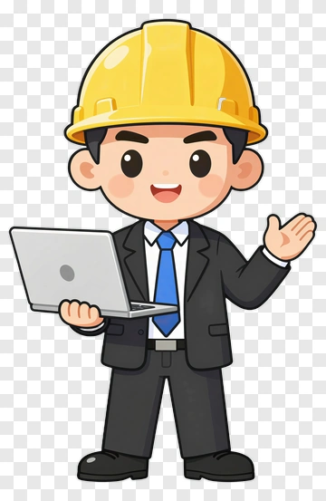 Cartoon Construction Worker Holding A Laptop PNG