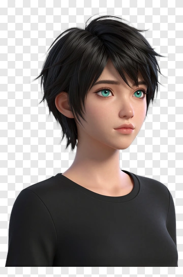 3D Female Character With Short Black Hair PNG
