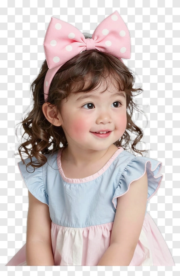 Smiling Girl With A Pink Polka Dot Bow PNG
